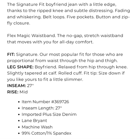 Lane Bryant Signature Fit Mid Rise Boyfriend Jeans Light Wash 16 - Picture 7 of 7